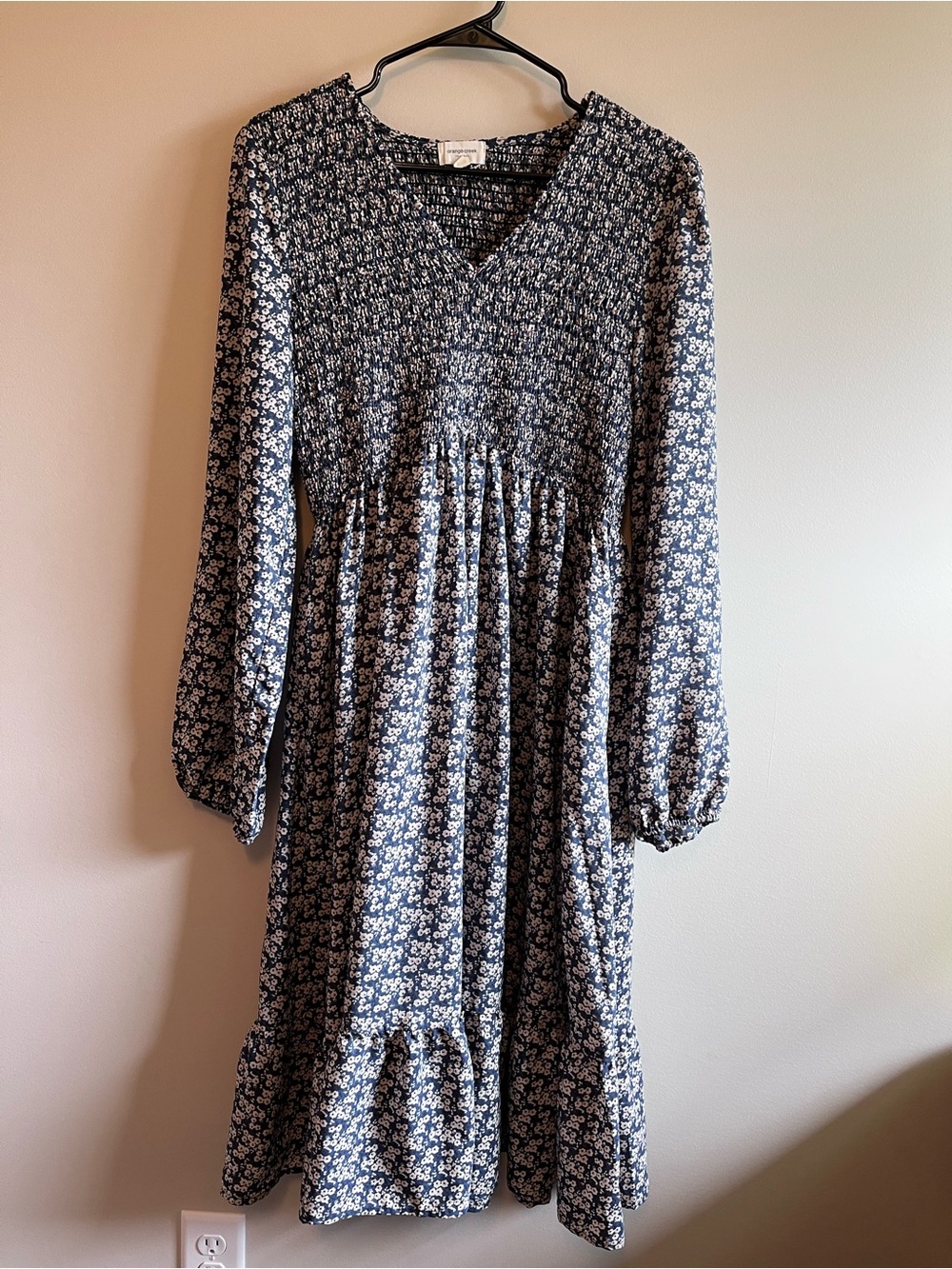 Orange 🍊 Creek Navy Floral Smocked Midi Dress